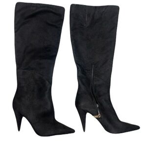 Jessica Simpson Black Knee High Stiletto Boots Size 9.5 Suede Pointed Toe